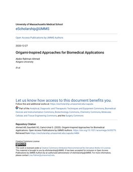 Origami-Inspired Approaches for Biomedical Applications