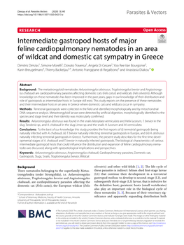 Intermediate Gastropod Hosts of Major Feline Cardiopulmonary Nematodes in an Area of Wildcat and Domestic Cat Sympatry in Greece