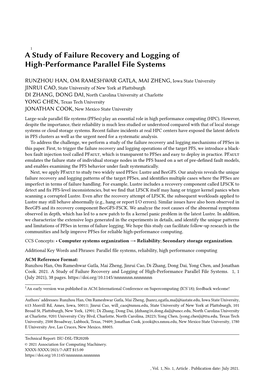 A Study of Failure Recovery and Logging of High-Performance Parallel File Systems