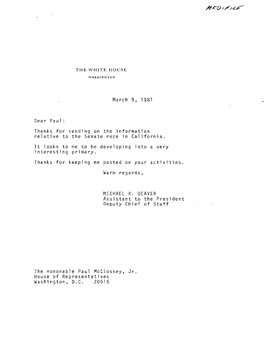 March 9, 1981 Dear Paul: Thanks for Sending on the Information