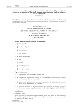 Publication of an Amendment Application Pursuant to Article 6(2) of Council Regulation (EC) No 510/2006 on the Protection Of