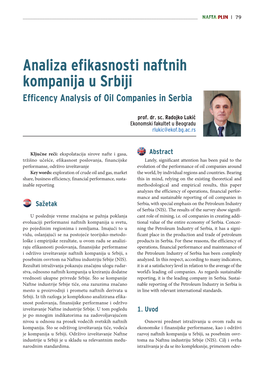Analiza Efikasnosti Naftnih Kompanija U Srbiji Efficency Analysis of Oil Companies in Serbia