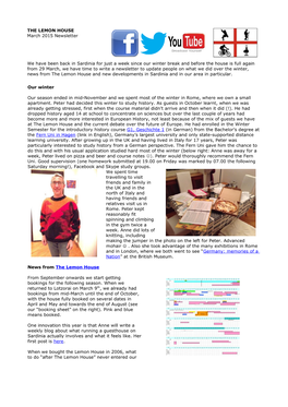 The Lemon House Newsletter March 2015