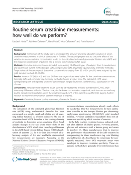 Routine Serum Creatinine Measurements: How Well Do We Perform? Liesbeth Hoste1†, Kathleen Deiteren2†, Hans Pottel1, Nico Callewaert2 and Frank Martens2*