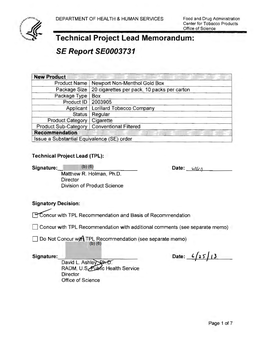 Technical Project Lead Memorandum: SE Report SE0003731