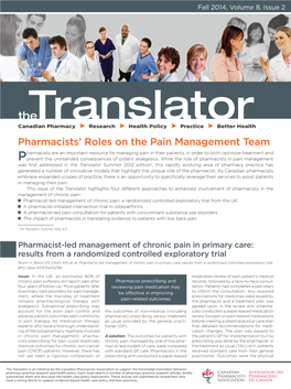 Pharmacists' Roles on the Pain Management Team, Fall 2014