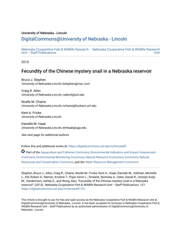 Fecundity of the Chinese Mystery Snail in a Nebraska Reservoir