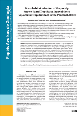 Microhabitat Selection of the Poorly Known Lizard Tropidurus Lagunablanca (Squamata: Tropiduridae) in the Pantanal, Brazil