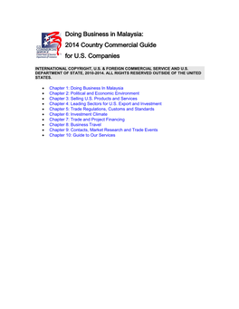 Doing Business in Malaysia: 2014 Country Commercial Guide for U.S