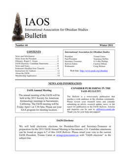 IAOS International Association for Obsidian Studies Bulletin