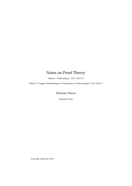 Notes on Proof Theory