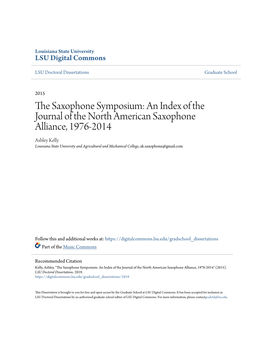 The Saxophone Symposium: an Index of the Journal of the North American Saxophone Alliance, 1976-2014