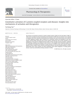 Constitutive Activation of G Protein-Coupled Receptors and Diseases: Insights Into Mechanisms of Activation and Therapeutics