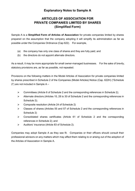 ARTICLES of ASSOCIATION for PRIVATE COMPANIES LIMITED by SHARES (Simplified Form)