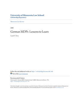 German Mdps: Lessons to Learn Laurel S