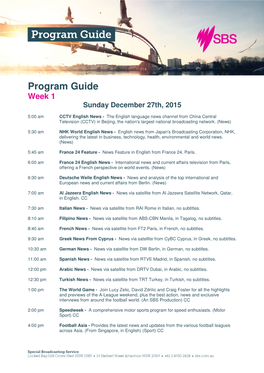 Program Guide Week 1 Sunday December 27Th, 2015