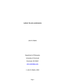 Leibniz' De Arte Combinatoria