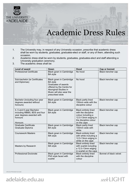 Academic Dress Rules