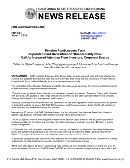 Pension Fund Leaders Term Corporate Board Diversification ‘Unacceptably Slow,’ Call for Increased Attention from Investors, Corporate Boards