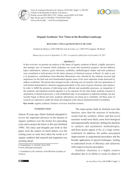 Organic Synthesis: New Vistas in the Brazilian Landscape