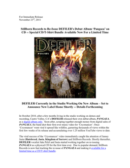 Stillborn Records to Re-Issue DEFILER's Debut Album 'Pangaea