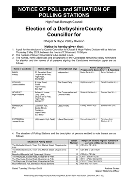 NOTICE of POLL and SITUATION of POLLING STATIONS Election of A