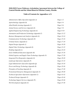 2018-2019 Career Pathways Articulation Agreement Between the College of Central Florida and the School Board of Marion County, Florida