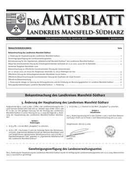 Landkreis Mansfeld-Südharz Sonderausgabe Erscheinungstag 02