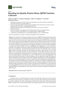 Breeding for Quality Protein Maize (QPM) Varieties: a Review