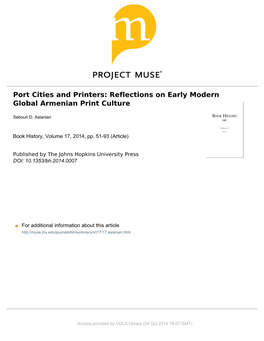 Port Cities and Printers: Reflections on Early Modern Global Armenian