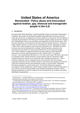 Police Abuse and Misconduct Against Lesbian, Gay, Bisexual and Transgender People in the U.S