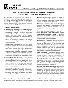 Orton-Gillingham Or Multisensory Structured Language Approaches