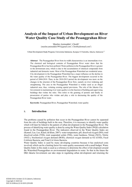 Analysis of the Impact of Urban Development on River Water Quality Case Study of the Pesanggrahan River