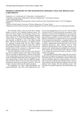 Mineral Chemistry of the Pleistocene Ciomadul Volcanic Rocks, East Carpathians