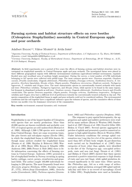 Farming System and Habitat Structure Effects on Rove Beetles (Coleoptera: Staphylinidae) Assembly in Central European Apple