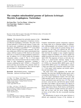 The Complete Mitochondrial Genome of Spilonota Lechriaspis Meyrick (Lepidoptera: Tortricidae)