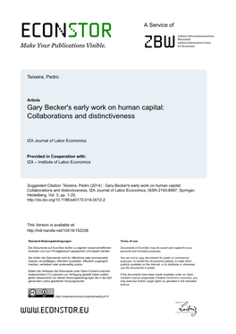 Gary Becker's Early Work on Human Capital: Collaborations and Distinctiveness