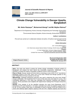 Climate Change Vulnerability in Dacope Upazila, Bangladesh