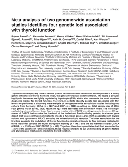 Meta-Analysis of Two Genome-Wide Association Studies Identifies Four Genetic Loci Associated with Thyroid Function