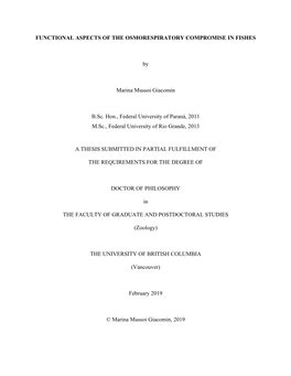 Functional Aspects of the Osmorespiratory Compromise in Fishes