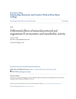 Differential Effects of Mineralocorticoid and Angiotensin II on Incentive and Mesolimbic Activity Laura A