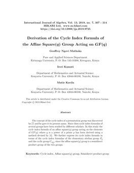 Derivation of the Cycle Index Formula of the Affine Square(Q)