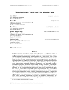 Multi-Class Protein Classification Using Adaptive Codes