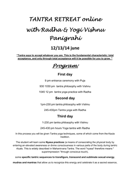 TANTRA RETREAT Online with Radha & Yogi Vishnu Panigrahi