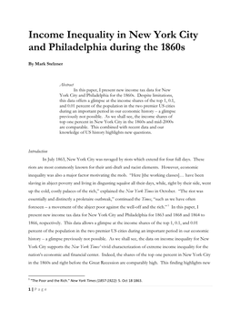 Income Inequality in New York City and Philadelphia During the 1860S