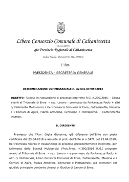 Libero Consorzio Comunale Di Caltanissetta (L.R.15/2015) Già Provincia Regionale Di Caltanissetta