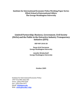 Limited Partnership: Business, Government, Civil Society (Ngos) and the Public in the Extractive Industry Transparency Initiative (EITI)