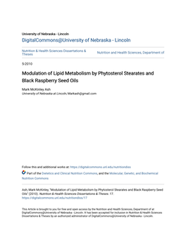 Modulation of Lipid Metabolism by Phytosterol Stearates and Black Raspberry Seed Oils