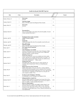 Seattle Sea Kayak Club 2009 Trip List