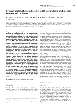 Cyclin D1 Amplification Is Independent of P16 Inactivation in Head And